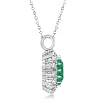 Oval Lab Emerald & Diamond Pendant Necklace 18K White Gold (5.40ctw)