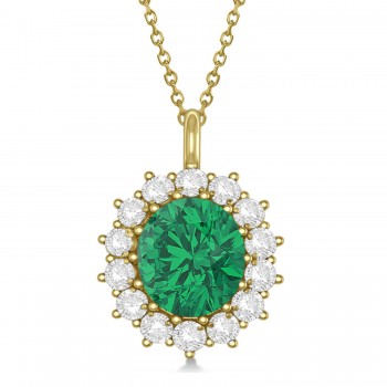 Oval Lab Emerald & Diamond Pendant Necklace 18K Yellow Gold (5.40ctw)