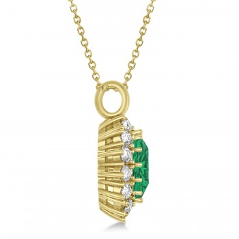 Oval Lab Emerald & Diamond Pendant Necklace 18K Yellow Gold (5.40ctw)