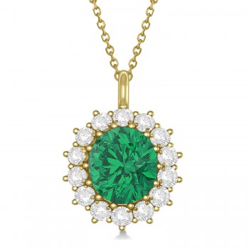 Oval Emerald and Diamond Pendant Necklace 18K Yellow Gold (5.40ctw)