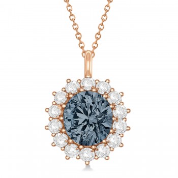 Oval Gray Spinel and Diamond Pendant Necklace 14k Rose Gold (5.40ctw)