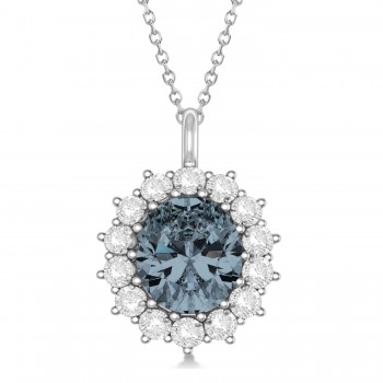 Oval Gray Spinel and Diamond Pendant Necklace 14k White Gold (5.40ctw)