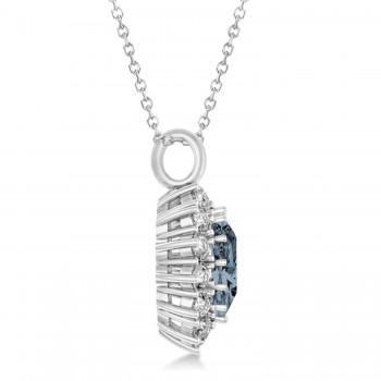 Oval Gray Spinel and Diamond Pendant Necklace 14k White Gold (5.40ctw)