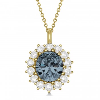 Oval Gray Spinel and Diamond Pendant Necklace 14k Yellow Gold (5.40ctw)