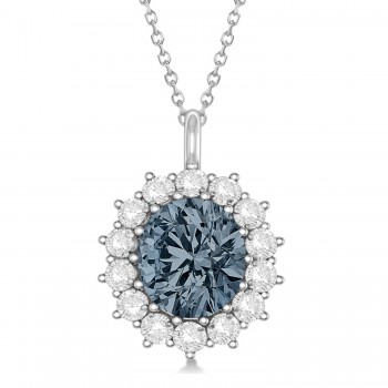 Oval Gray Spinel and Diamond Pendant Necklace 18K White Gold (5.40ctw)