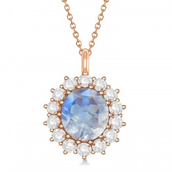 Oval Moonstone and Diamond Pendant Necklace 18K Rose Gold (5.40ctw)