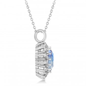 Oval Moonstone and Diamond Pendant Necklace 18K White Gold (5.40ctw)