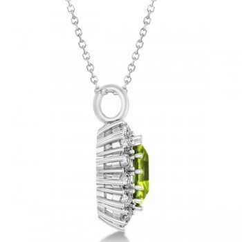 Oval Peridot & Diamond Pendant Necklace 14k White Gold (5.40ctw)