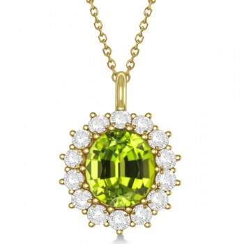 Oval Peridot & Diamond Pendant Necklace 14k Yellow Gold (5.40ctw)