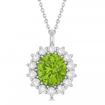 Oval Peridot & Diamond Pendant Necklace 18K White Gold (5.40ctw)