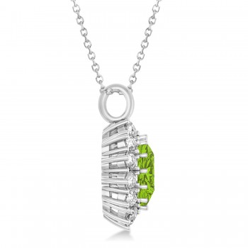 Oval Peridot & Diamond Pendant Necklace 18K White Gold (5.40ctw)