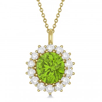 Oval Peridot & Diamond Pendant Necklace 18K Yellow Gold (5.40ctw)