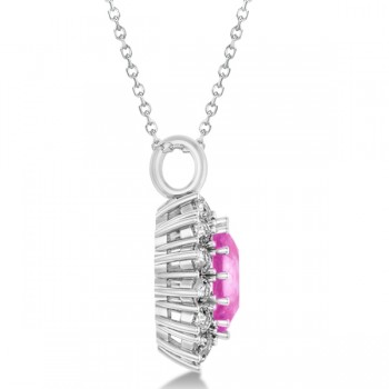 Oval Lab Pink Sapphire & Diamond Pendant Necklace 14k White Gold (5.40ctw)