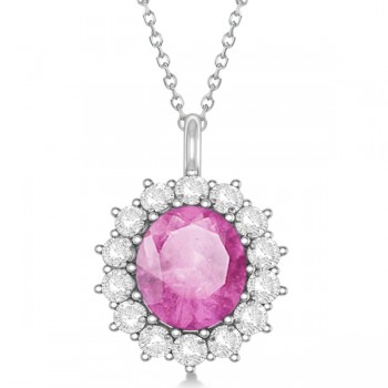 Oval Pink Sapphire & Diamond Pendant Necklace 14k White Gold (5.40ctw)