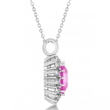 Oval Pink Sapphire & Diamond Pendant Necklace 14k White Gold (5.40ctw)