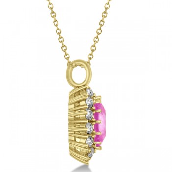 Oval Lab Pink Sapphire & Diamond Pendant Necklace 14k Yellow Gold 5.40ctw