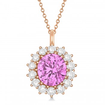 Oval Lab Pink Sapphire & Diamond Pendant Necklace 18K Rose Gold 5.40ctw