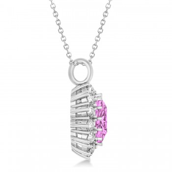 Oval Lab Pink Sapphire & Diamond Pendant Necklace 18K White Gold (5.40ctw)