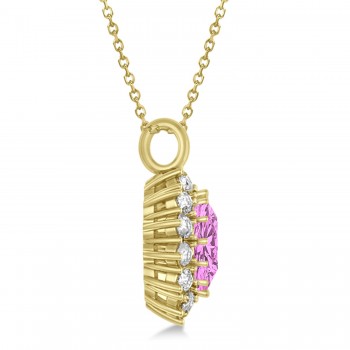 Oval Lab Pink Sapphire & Diamond Pendant Necklace 18K Yellow Gold 5.40ctw