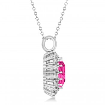 Oval Lab Pink Tourmaline & Diamond Pendant Necklace 14k White Gold (5.40ctw)