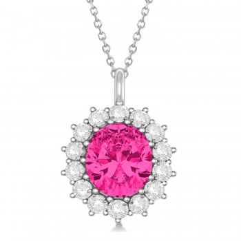 Oval Pink Tourmaline and Diamond Pendant Necklace 14k White Gold (5.40ctw)