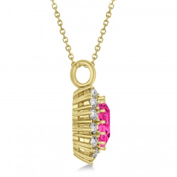 Oval Lab Pink Tourmaline & Diamond Pendant Necklace 14k Yellow Gold (5.40ctw)