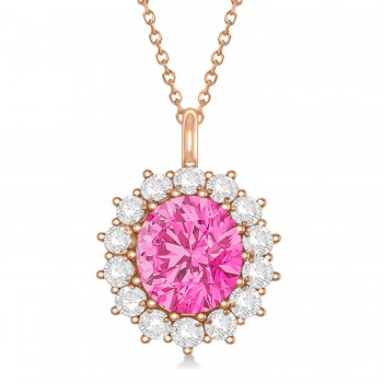 Oval Lab Pink Tourmaline & Diamond Pendant Necklace 18K Rose Gold (5.40ctw)