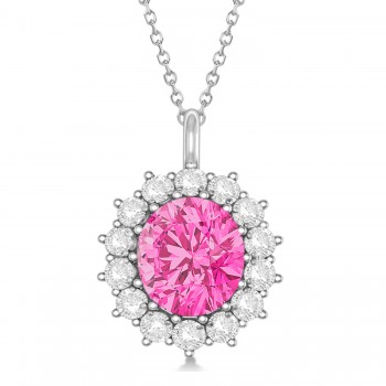 Oval Lab Pink Tourmaline & Diamond Pendant Necklace 18K White Gold (5.40ctw)