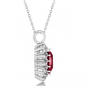 Oval Lab Ruby & Diamond Pendant Necklace 14k White Gold (5.40ctw)