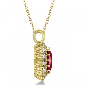 Oval Lab Ruby & Diamond Pendant Necklace 14k Yellow Gold (5.40ctw)