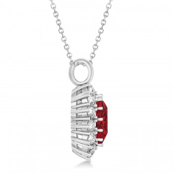 Oval Lab Ruby & Diamond Pendant Necklace 18K White Gold (5.40ctw)