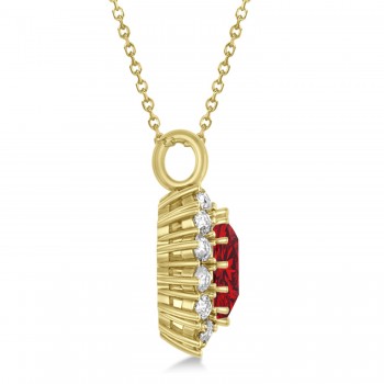 Oval Lab Ruby & Diamond Pendant Necklace 18K Yellow Gold (5.40ctw)