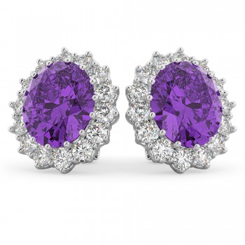 Oval Amethyst & Diamond Accented Earrings 14k White Gold (10.80ctw)