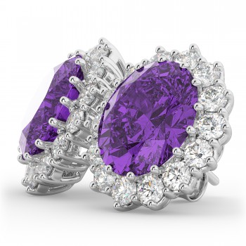 Oval Amethyst & Diamond Accented Earrings 14k White Gold (10.80ctw)