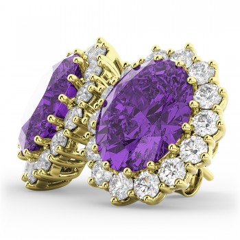 Oval Amethyst & Diamond Accented Earrings 14k Yellow Gold (10.80ctw)