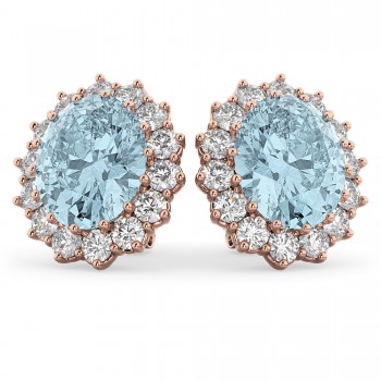 Oval Aquamarine & Diamond Accented Earrings 14k Rose Gold (10.80ctw)