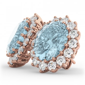 Oval Aquamarine & Diamond Accented Earrings 14k Rose Gold (10.80ctw)