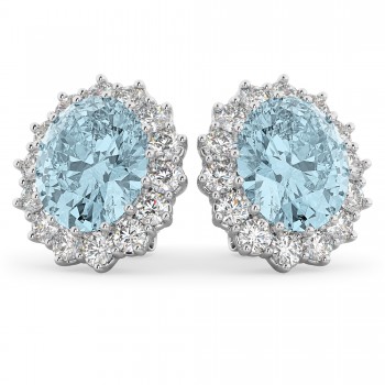 Oval Aquamarine & Diamond Accented Earrings 14k White Gold (10.80ctw)