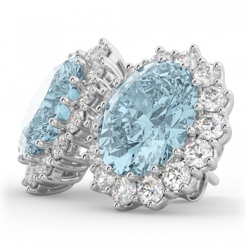 Oval Aquamarine & Diamond Accented Earrings 14k White Gold (10.80ctw)