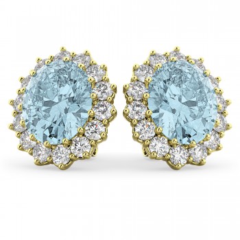 Oval Aquamarine & Diamond Accented Earrings 14k Yellow Gold (10.80ctw)