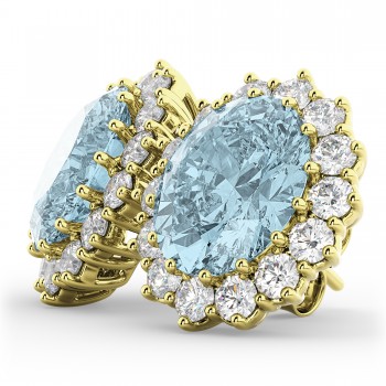 Oval Aquamarine & Diamond Accented Earrings 14k Yellow Gold (10.80ctw)