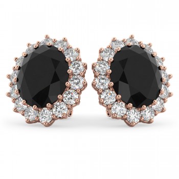 Oval Black Diamond & Diamond Accented Earrings 14k Rose Gold (10.80ctw)