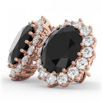 Oval Black Diamond & Diamond Accented Earrings 14k Rose Gold (10.80ctw)