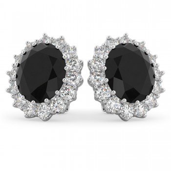 Oval Black Diamond & Diamond Accented Earrings 14k White Gold (10.80ctw)