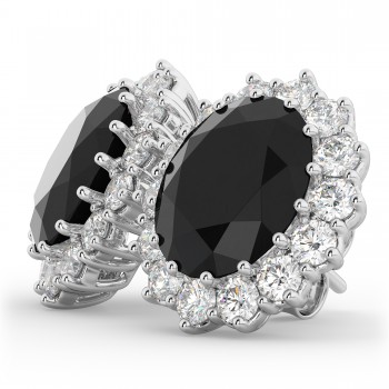 Oval Black Diamond & Diamond Accented Earrings 14k White Gold (10.80ctw)