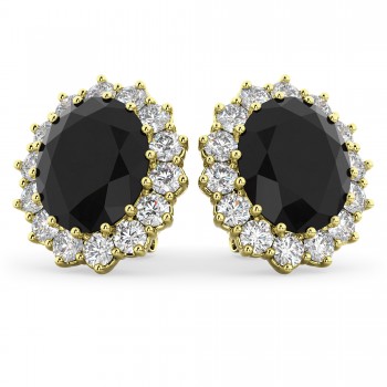 Oval Black Diamond & Diamond Accented Earrings 14k Yellow Gold (10.80ctw)