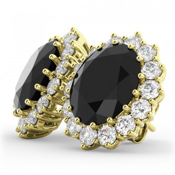 Oval Black Diamond & Diamond Accented Earrings 14k Yellow Gold (10.80ctw)