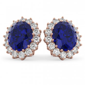 Oval Blue Sapphire & Diamond Accented Earrings 14k Rose Gold (10.80ctw)