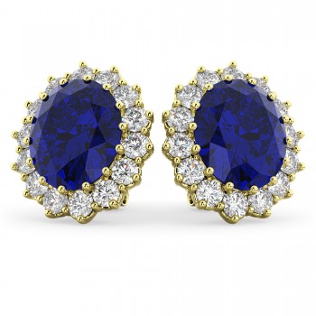 Oval Blue Sapphire & Diamond Accented Earrings 14k Yellow Gold (10.80ctw)