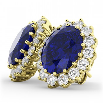 Oval Blue Sapphire & Diamond Accented Earrings 14k Yellow Gold (10.80ctw)